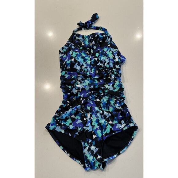 Speedo Swimsuit Small Style# 7722173 One Piece Halter Tie Keyhole Floral Print - Picture 1 of 6